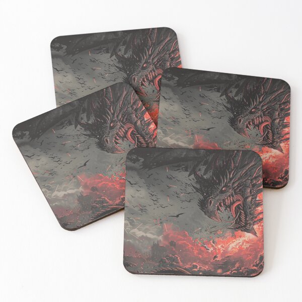 Item preview, Dragon Assault on Gothic Castle Panoramic Dark Fantasy Art designed and sold by VectorForge.
