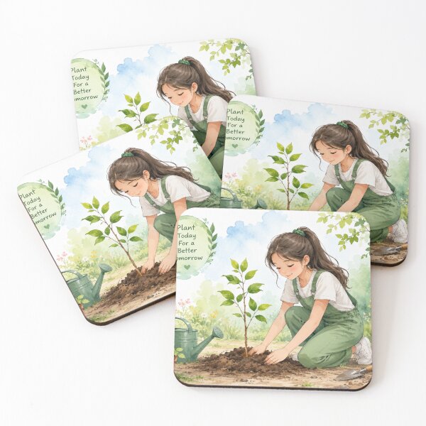 Item preview, Original Anime Girl Planting Tree | Gardening Nature Illustration designed and sold by Sticleg.