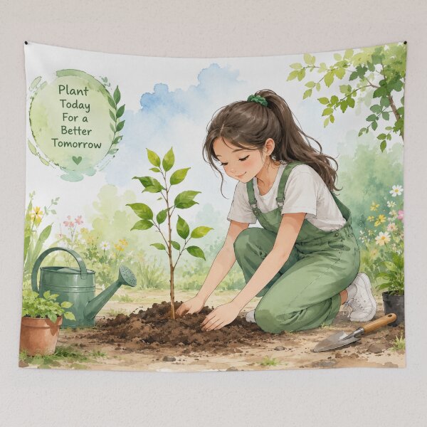 Item preview, Original Anime Girl Planting Tree | Gardening Nature Illustration designed and sold by Sticleg.