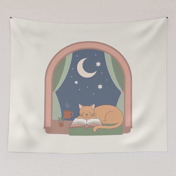 Item preview, Cozy Moonlit Window Cat Reader designed and sold by TrendMorphic.