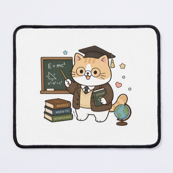 Item preview, Cute Professor Cat Teaching Physics Kawaii Ginger Kitty Scientist Illustration designed and sold by NoopnyangStudio.