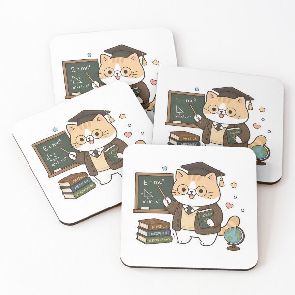 Item preview, Cute Professor Cat Teaching Physics Kawaii Ginger Kitty Scientist Illustration designed and sold by NoopnyangStudio.
