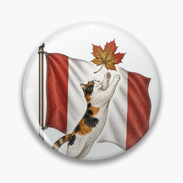 Item preview, Cat Chasing Maple Leaf on Canada Flag — Funny Cat Art Print designed and sold by Aguri-tei.