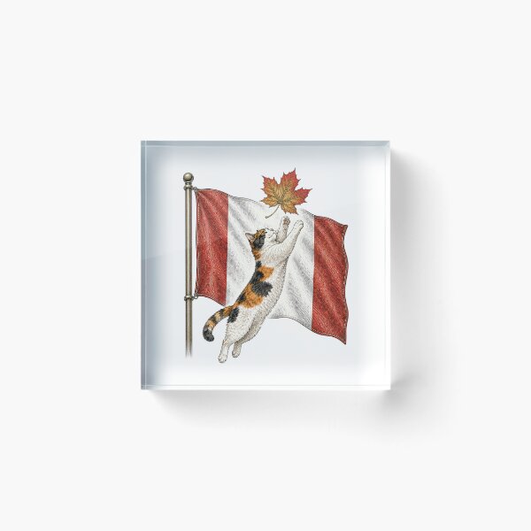 Item preview, Cat Chasing Maple Leaf on Canada Flag — Funny Cat Art Print designed and sold by Aguri-tei.