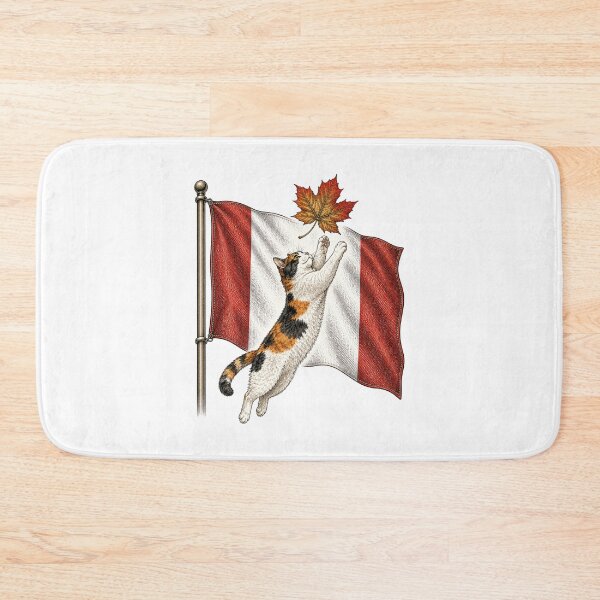 Item preview, Cat Chasing Maple Leaf on Canada Flag — Funny Cat Art Print designed and sold by Aguri-tei.