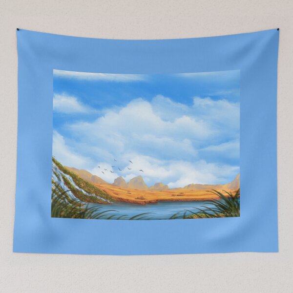 Item preview, Desert river, tall grass and beautiful clouds designed and sold by Witseart.