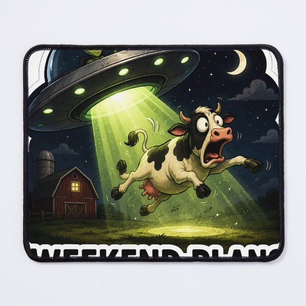 Item preview, Weekend Plans – Alien UFO Abducting a Cow Funny Cartoon Sticker designed and sold by NorthernDk_art .