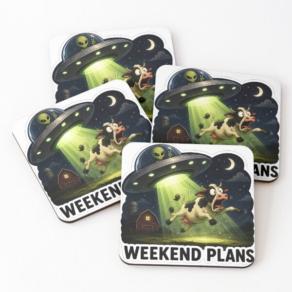 Item preview, Weekend Plans – Alien UFO Abducting a Cow Funny Cartoon Sticker designed and sold by NorthernDk_art .