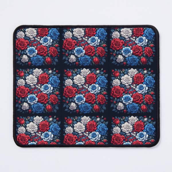 Item preview, Red Blue White Rose Bouquet Dark Background designed and sold by Pioneer Spirit Market.