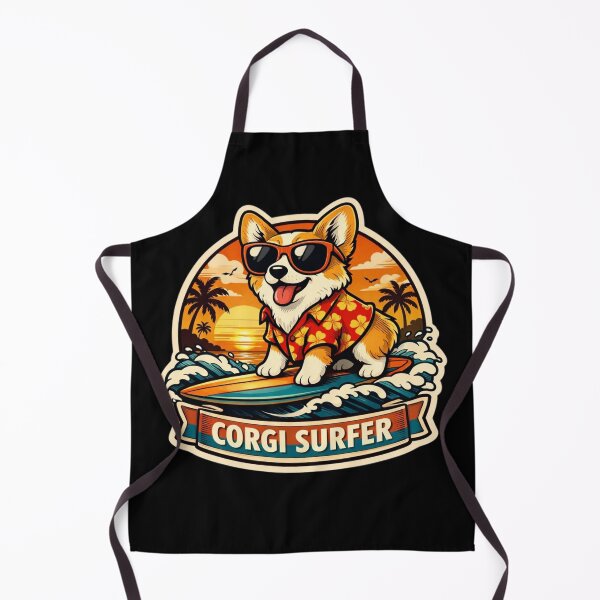 Item preview, Corgi Surfer – Retro Beach Sunset Badge designed and sold by Timeless Junction.
