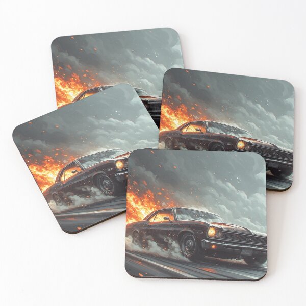 Item preview, Black Muscle Car Burning on Road designed and sold by Pioneer Spirit Market.