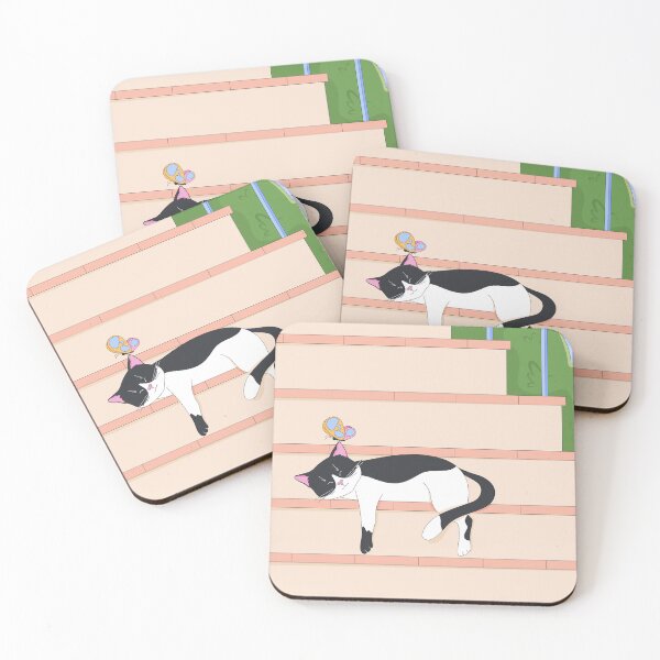 Item preview, Sleeping Tuxedo Cat on Stairs designed and sold by IMGvisuals.