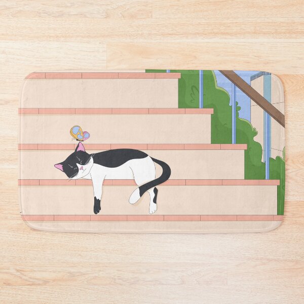 Item preview, Sleeping Tuxedo Cat on Stairs designed and sold by IMGvisuals.