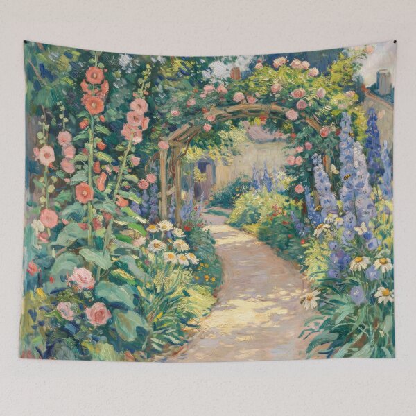 Item preview, Claude Monet Sunlit Cottage Garden Path – Impressionist French Floral Landscape Art designed and sold by Tamas Das.