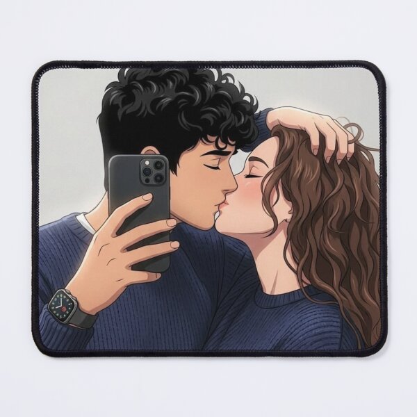 Item preview, Cute Couple Kissing Selfie Illustration designed and sold by Pink Chaos Club.