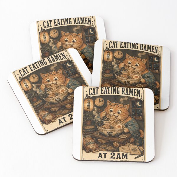 Item preview, Cat Eating Ramen Cozy Late Night Foodie Illustration designed and sold by MotivaChic.