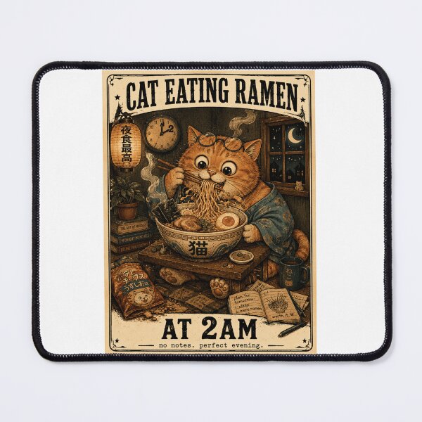 Item preview, Cat Eating Ramen Cozy Late Night Foodie Illustration designed and sold by MotivaChic.