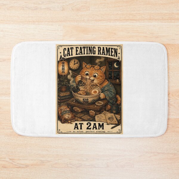 Item preview, Cat Eating Ramen Cozy Late Night Foodie Illustration designed and sold by MotivaChic.
