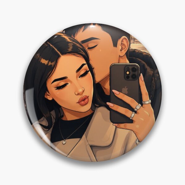 Item preview, Cute Couple Mirror Selfie Kiss on Cheek Illustration designed and sold by     Pink Chaos Club.