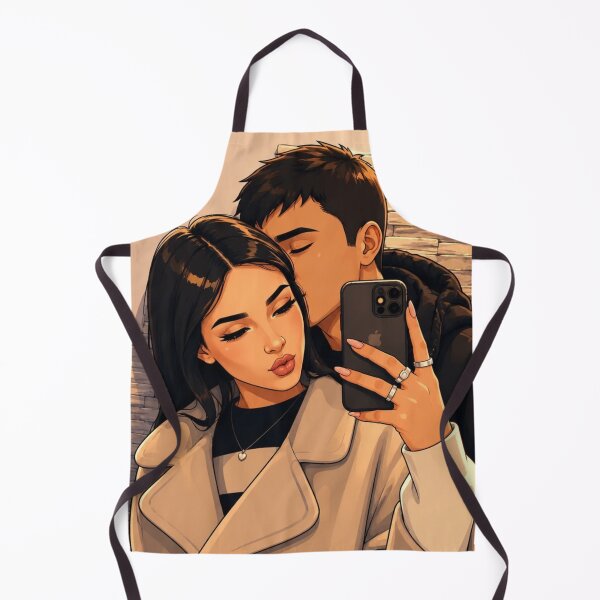 Item preview, Cute Couple Mirror Selfie Kiss on Cheek Illustration designed and sold by     Pink Chaos Club.