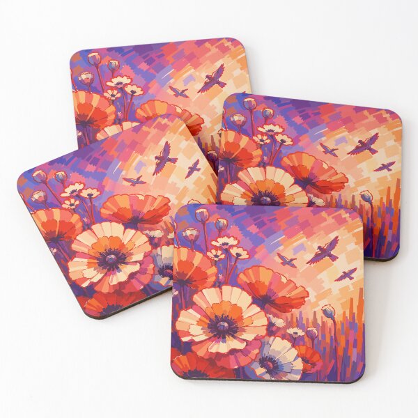 Item preview, Sunset Poppies and Flying Birds designed and sold by ArtByBoya.