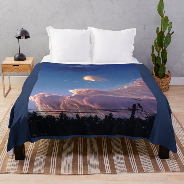 Item preview, Painting of a sunset sky, trees and a silly cat chasing birds designed and sold by Witseart.