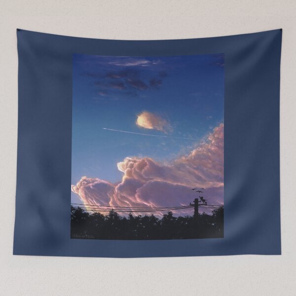 Item preview, Painting of a sunset sky, trees and a silly cat chasing birds designed and sold by Witseart.