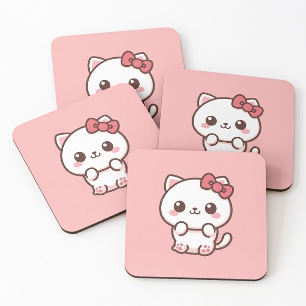 Item preview, Cute Kawaii White Cat with Pink Bow Aesthetic designed and sold by Arte Para Rebaja.