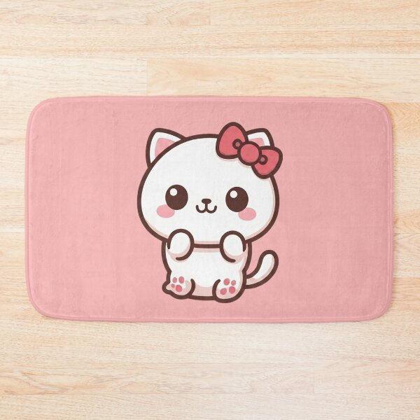 Item preview, Cute Kawaii White Cat with Pink Bow Aesthetic designed and sold by Arte Para Rebaja.