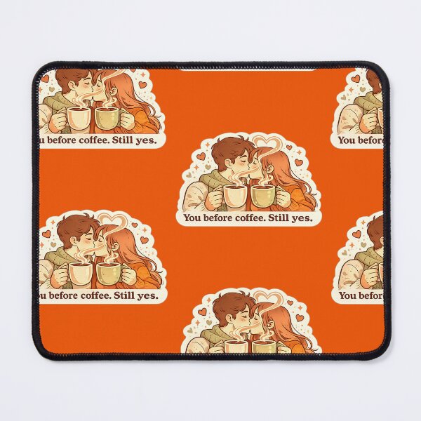 Item preview,  Coffee Couple Kiss — You Before Coffee Still Yes Funny Couple Gift Mug Print designed and sold by Alicia arts.