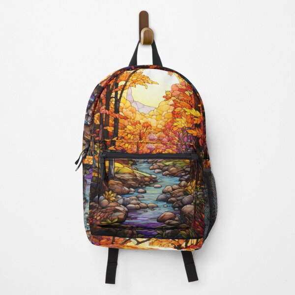 Item preview, Autumn Forest Stream Stained Glass Window Design designed and sold by pinkal.