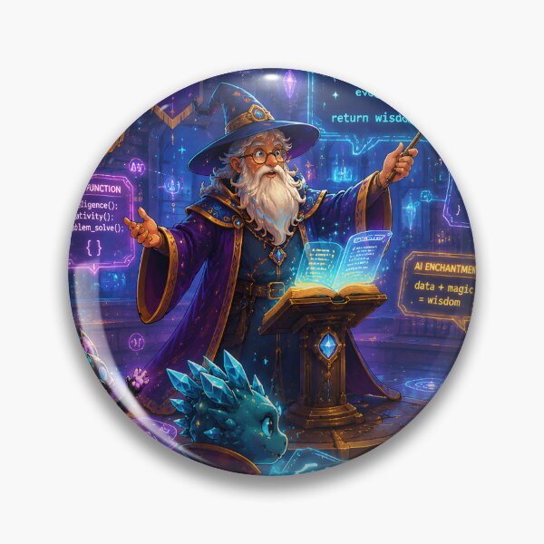 Item preview, AI Magic Academy – Wizard Teaching Magical AI Creatures with Floating Code Spells and Glowing Books designed and sold by PenchalaPrabhas.
