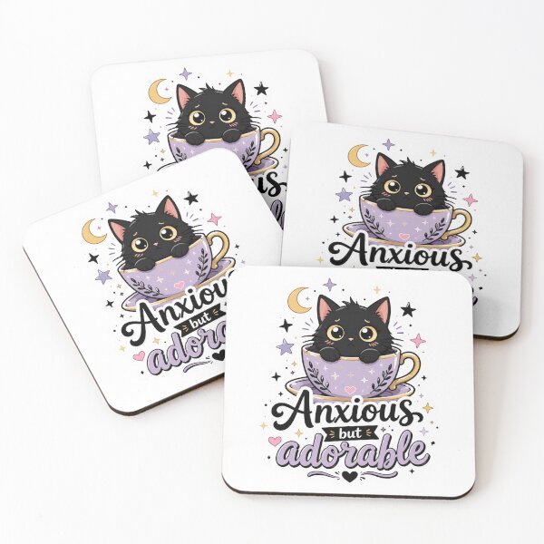 Item preview, Anxious But Adorable Black Cat in Teacup Sticker designed and sold by ModernMoodCo.