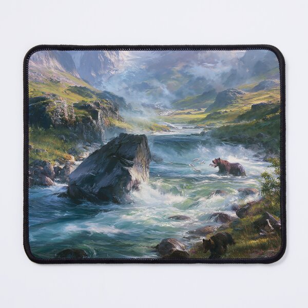 Item preview, "Salmon Run Warriors-Bear Fishing the Moutain River" designed and sold by SkyKing Ron.
