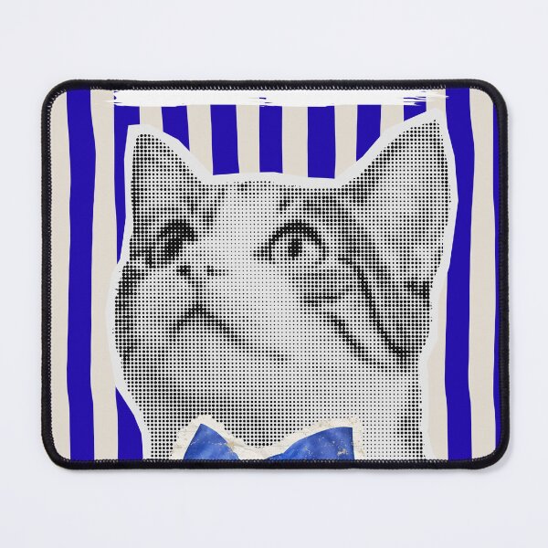 Item preview, Stay Curious Halftone Cat Poster – Blue Striped Pop Art Cat with Bow Print designed and sold by Cozy Art Studio.