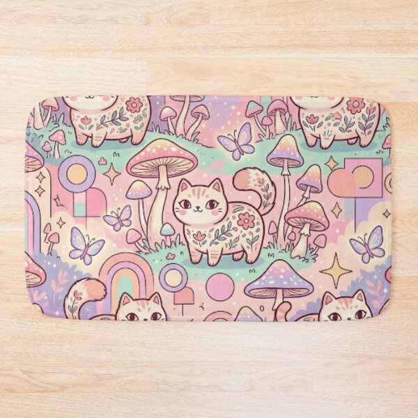 Item preview, Cute Kawaii Cat and Mushroom Pattern designed and sold by Iampoji.