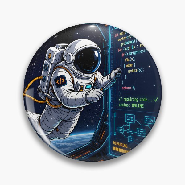 Item preview, Astronaut Repairing Giant Glowing Code Panels in a Futuristic Space Station – Sci-Fi Developer Vector Design for Programmers and Tech Enthusiasts designed and sold by PenchalaPrabhas.