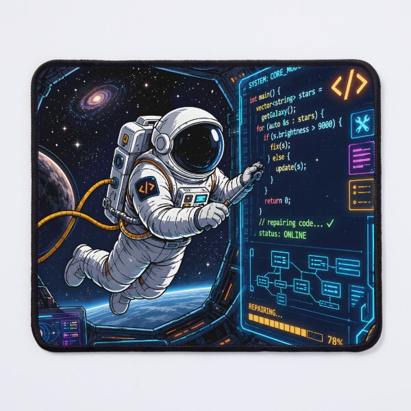 Item preview, Astronaut Repairing Giant Glowing Code Panels in a Futuristic Space Station – Sci-Fi Developer Vector Design for Programmers and Tech Enthusiasts designed and sold by PenchalaPrabhas.