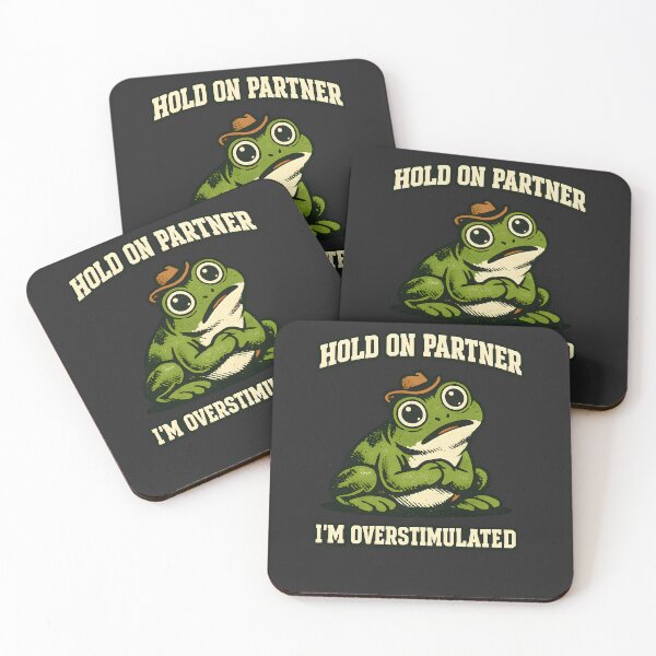 Item preview, Hold On Partner I'm Overstimulated - Cowboy Frog Vintage Screen Print Design designed and sold by BeanToePets.