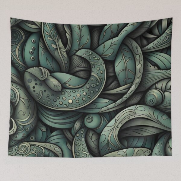 Item preview, Dark Sage Green Mystic Botanical Abstract Vines Pattern designed and sold by LYAN-STORE.