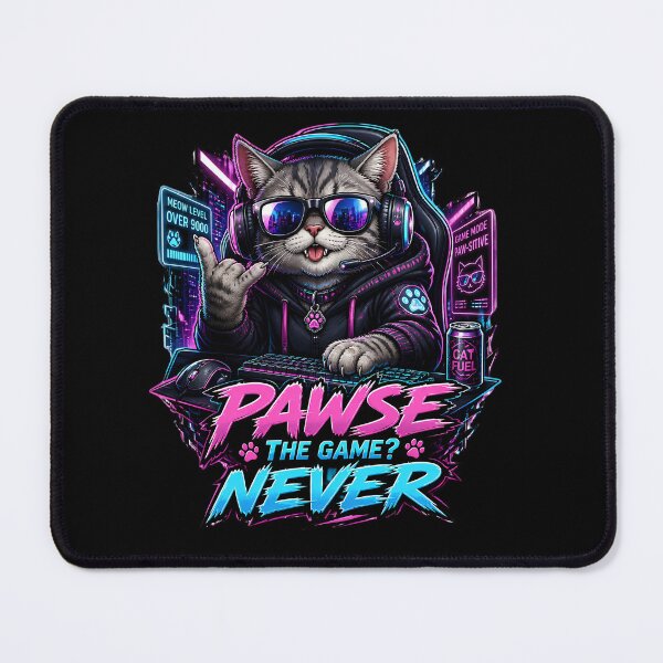 Item preview, Pawse The Game Never Funny Gamer Cat Neon Cyberpunk Cat Lover T-Shirt designed and sold by QuirkyCloud Designs.
