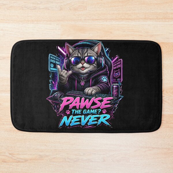 Item preview, Pawse The Game Never Funny Gamer Cat Neon Cyberpunk Cat Lover T-Shirt designed and sold by QuirkyCloud Designs.