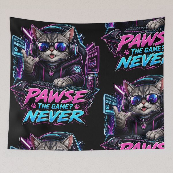 Item preview, Pawse The Game Never Funny Gamer Cat Neon Cyberpunk Cat Lover T-Shirt designed and sold by QuirkyCloud Designs.