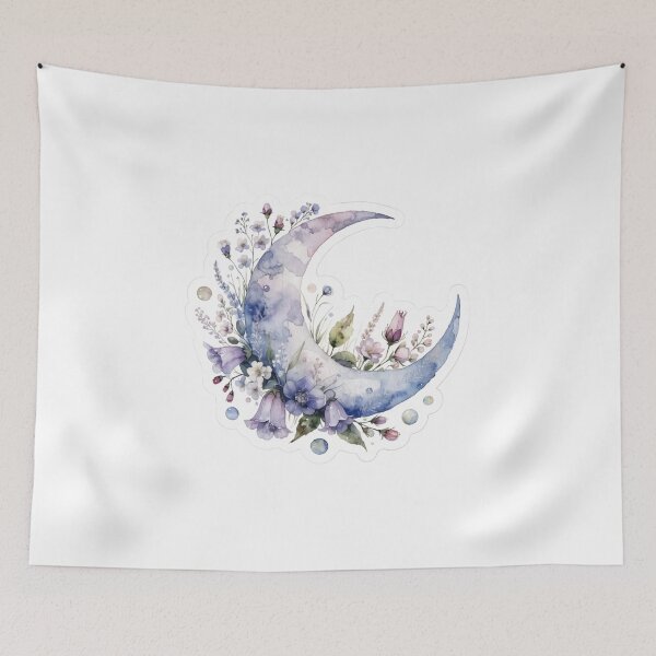 Item preview, Mystical Floral Crescent Moon Sticker – Watercolor Celestial Moon Art designed and sold by veerubusiness.