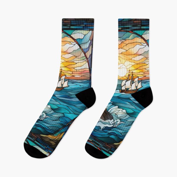 Item preview, Lighthouse and Sailing Ship Stained Glass Window Design designed and sold by pinkal.