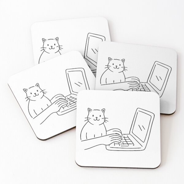 Item preview, Typing on Keyboard Beside Sitting Cat designed and sold by rasagamastore.