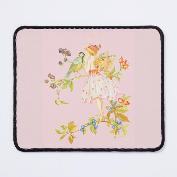 Item preview, Forest Fairy with a Bird Fantasy Fairytale Illustration Cottagecore Fairyland Pattern with Light Pastel Colors - Pink Background  designed and sold by CanisArtStudio.