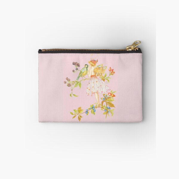 Item preview, Forest Fairy with a Bird Fantasy Fairytale Illustration Cottagecore Fairyland Pattern with Light Pastel Colors - Pink Background  designed and sold by CanisArtStudio.