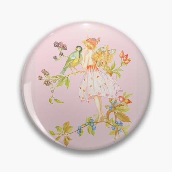 Item preview, Forest Fairy with a Bird Fantasy Fairytale Illustration Cottagecore Fairyland Pattern with Light Pastel Colors - Pink Background  designed and sold by CanisArtStudio.