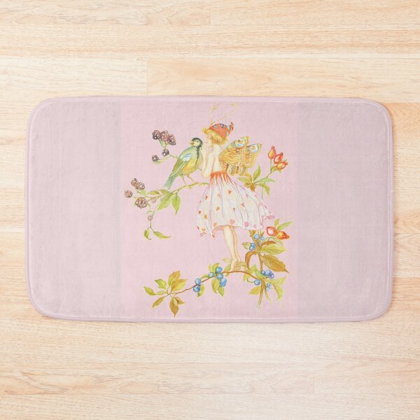 Item preview, Forest Fairy with a Bird Fantasy Fairytale Illustration Cottagecore Fairyland Pattern with Light Pastel Colors - Pink Background  designed and sold by CanisArtStudio.